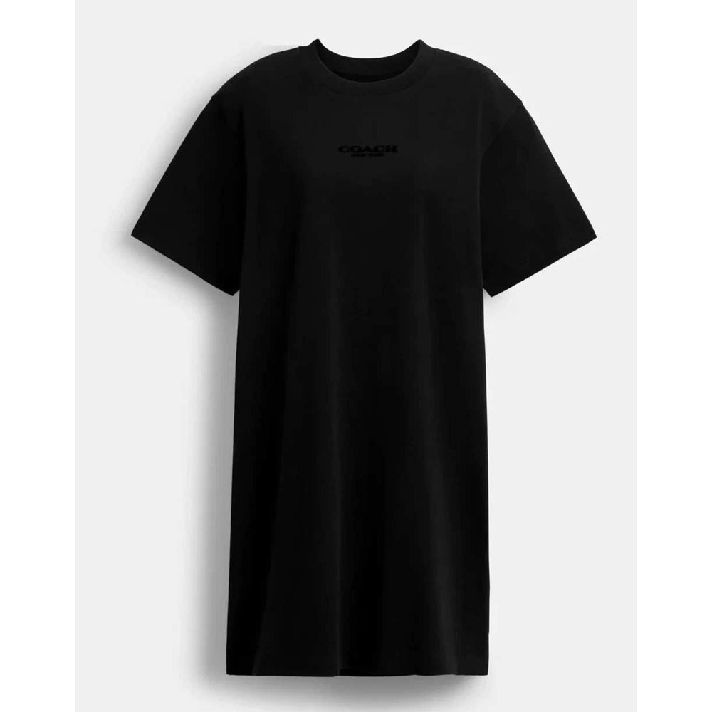 Coach New York Cotton T Shirt Dress Black CBF37 Size M Chest Logo